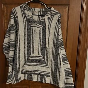 Elegant Black and White Striped Women's Poncho